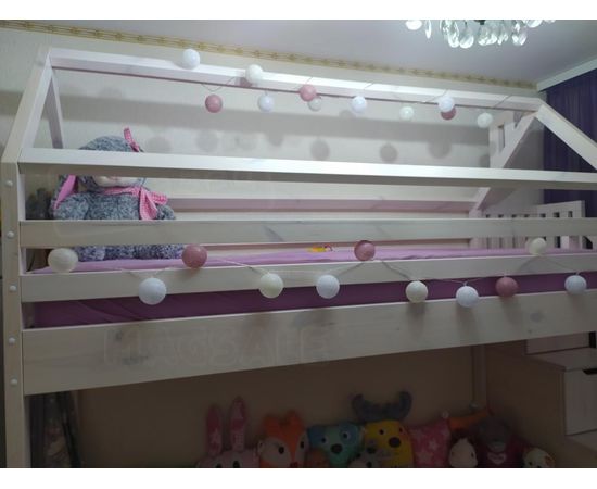 Двухъярусная кровать Домик Классика с лестницей 80х190 беленый дуб, КОД:, images №4, magsale.ru