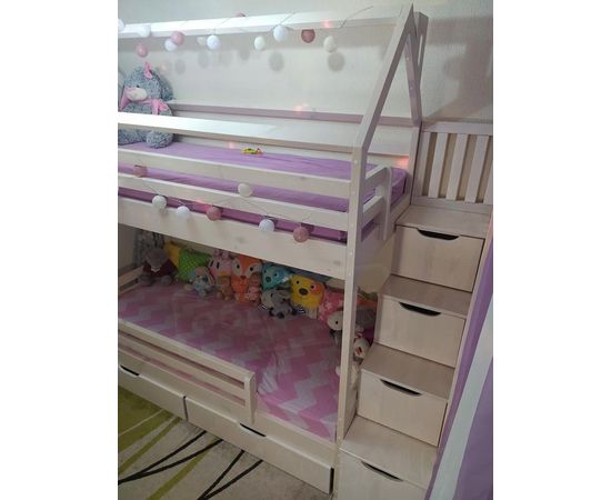 Двухъярусная кровать Домик Классика с лестницей 80х190 беленый дуб, КОД:, images №5, magsale.ru