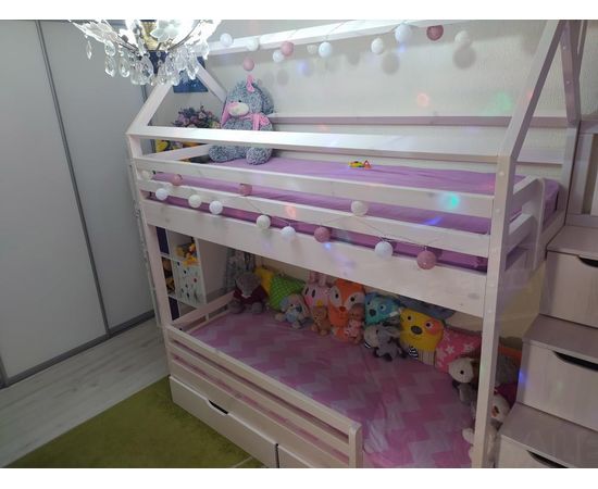 Двухъярусная кровать Домик Классика с лестницей 80х190 беленый дуб, КОД:, images №6, magsale.ru