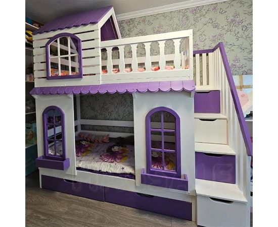 Двухъярусная кровать-домик Жизель 80х180 белая эмаль+4005, КОД:, images №1, magsale.ru