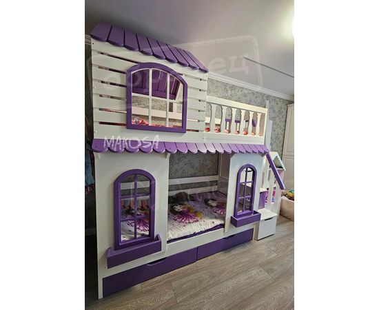 Двухъярусная кровать-домик Жизель 80х180 белая эмаль+4005, КОД:, images №2, magsale.ru