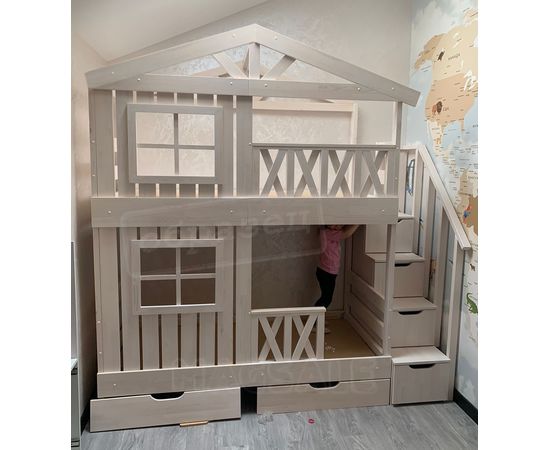 Двухъярусная кровать-домик Калипсо 80х180 беленый дуб, КОД:, images №1, magsale.ru