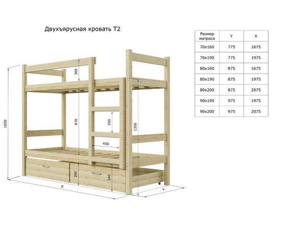 Двухъярусная кровать из массива Троя-2 (Т2), КОД:GM3451, images №6, magsale.ru