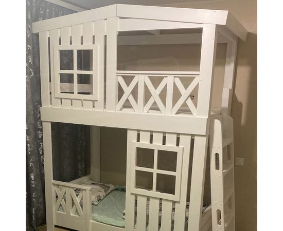 Двухъярусная кровать-домик №16 Яхтклуб-2 80х170 белая эмаль, КОД:, images №1, magsale.ru