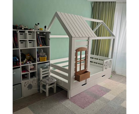 Детская кровать домик из массива №47 Авиньон 90х180 белая эмаль+дуб, КОД:, images №1, magsale.ru