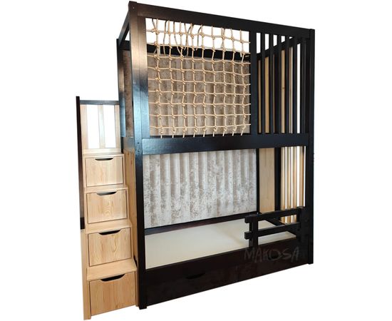 Двухъярусная кровать с балдахином, мягкими панелями и сеткой Авокадо 90х180 сосна+венге, КОД:, images №4, magsale.ru