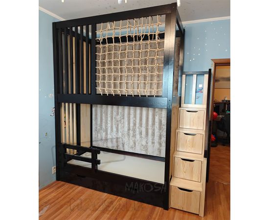 Двухъярусная кровать с балдахином, мягкими панелями и сеткой Авокадо 90х180 сосна+венге, КОД:, images №1, magsale.ru