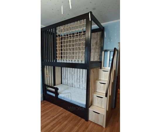 Двухъярусная кровать с балдахином, мягкими панелями и сеткой Авокадо 90х180 сосна+венге, КОД:, images №2, magsale.ru