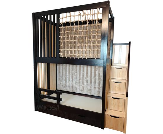 Двухъярусная кровать с балдахином, мягкими панелями и сеткой Авокадо, КОД:MS710, images №1, magsale.ru