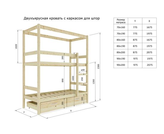 Двухъярусная кровать с каркасом для балдахина Бонжур, КОД:GM34567, images №11, magsale.ru