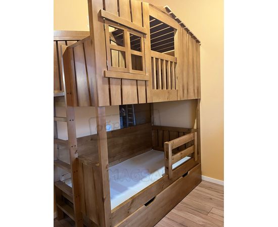 Двухъярусная кровать-домик из массива дерева Балтия, КОД:MSK018, images №2, magsale.ru