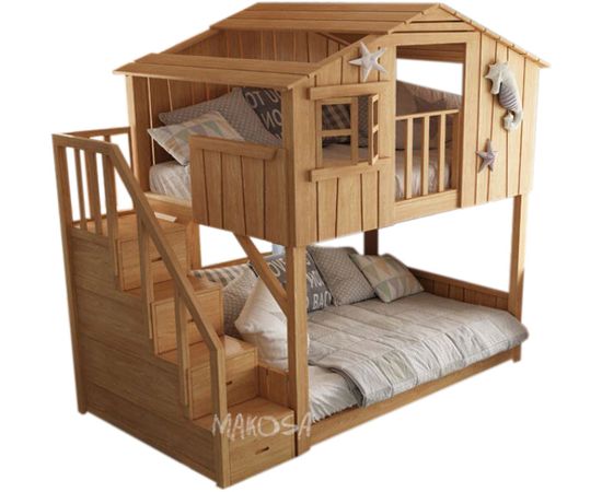 Двухъярусная кровать из массива Балтия с прямой лестницей 90х180 дуб, КОД:MSK018, images №3, magsale.ru