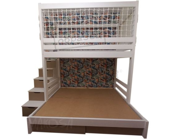 Двухъярусная кровать с балдахином и сеткой Босфор  90/140х200 белая эмаль+РАЛ 8025, КОД:, images №3, magsale.ru