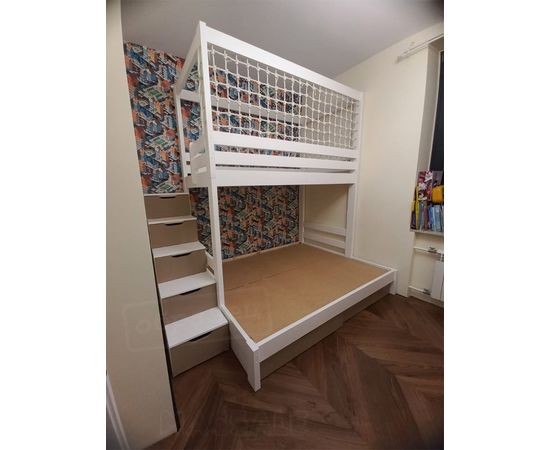 Двухъярусная кровать с балдахином и сеткой Босфор  90/140х200 белая эмаль+РАЛ 8025, КОД:, images №1, magsale.ru