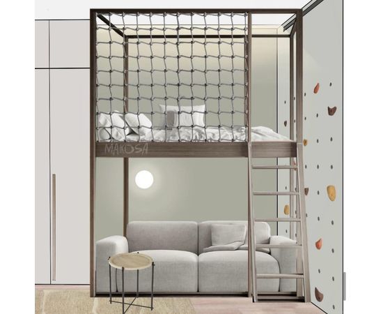 Кровать-чердак из массива с балдахином и сеткой Интер, КОД:MS649, images №1, magsale.ru