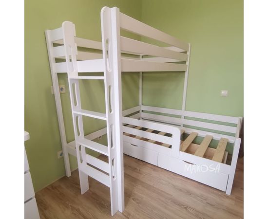 Двухъярусная угловая кровать из массива Марио, КОД:MS712, images №3, magsale.ru