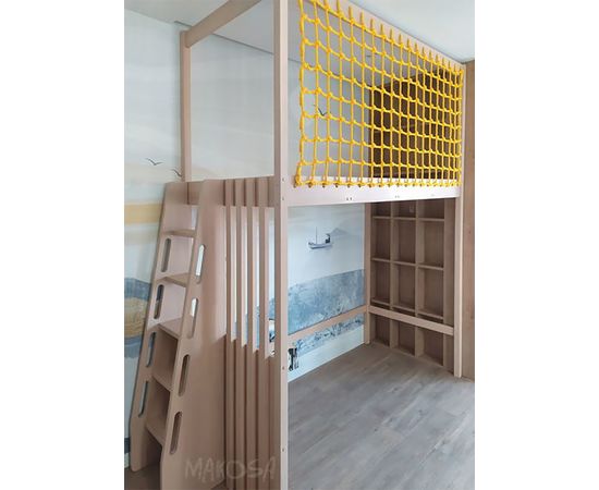 Кровать-чердак из массива с балдахином и сеткой Маугли, КОД:MS650, images №2, magsale.ru