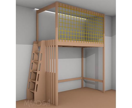Кровать-чердак из массива с балдахином и сеткой Маугли, КОД:MS650, images №1, magsale.ru