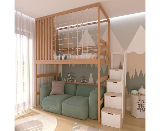 Кровать-чердак с балдахином и сеткой Мигель, КОД:MS651, images №1, magsale.ru