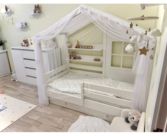 Детская кровать домик с ящиками и полкой Морган-2 80х160 белая эмаль, КОД:, images №1, magsale.ru