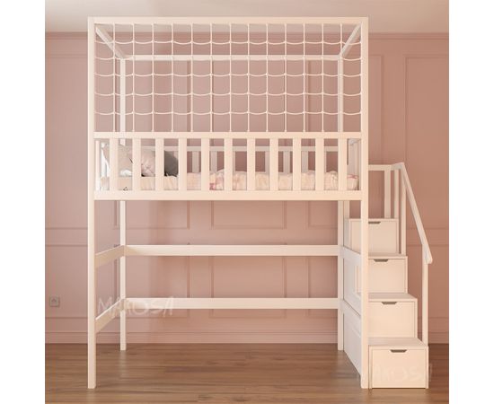 Кровать-чердак из массива с балдахином и сеткой Петра, КОД:MS652, images №2, magsale.ru