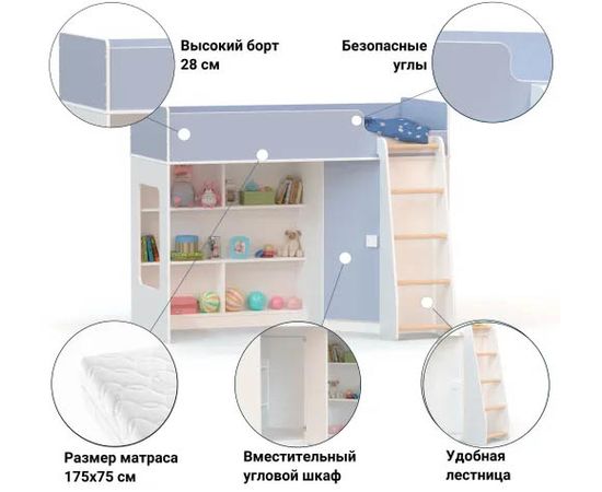 Кровать-чердак с угловым шкафом Ridgimmi 2.2, КОД:RI002, images №21, magsale.ru