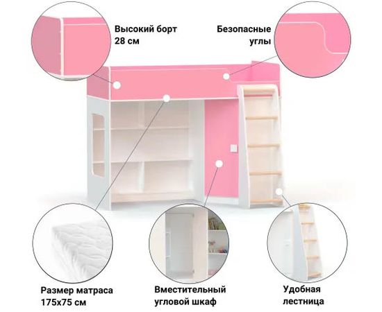 Кровать-чердак с угловым шкафом Ridgimmi 2.2, КОД:RI002, images №4, magsale.ru