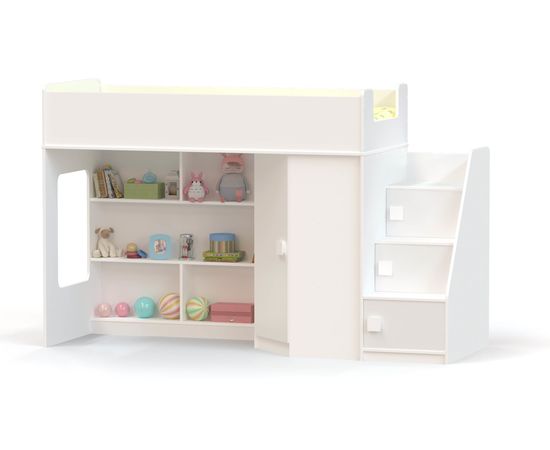 Кровать-чердак с угловым шкафом и угловой лестницей Ridgimmi 2.3, КОД:RI004, images №2, magsale.ru