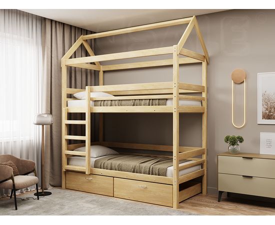 Двухъярусная кровать из массива сосны Бэби-Хаус, КОД:GM3479, images №2, magsale.ru