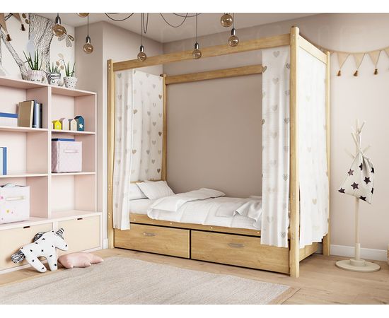 Односпальная кровать из сосны с балдахином Лео, КОД:GM7123, images №3, magsale.ru