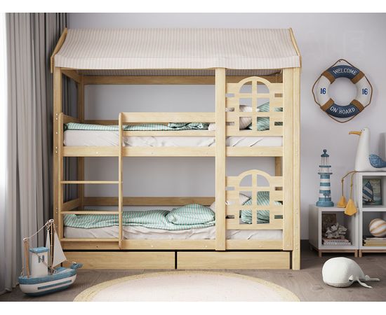 Двухъярусная кровать-домик из сосны Бэби-Люкс, КОД:GM7121, images №2, magsale.ru