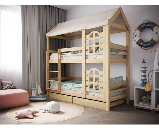 Двухъярусная кровать-домик из сосны Бэби-Люкс, КОД:GM7121, images №3, magsale.ru