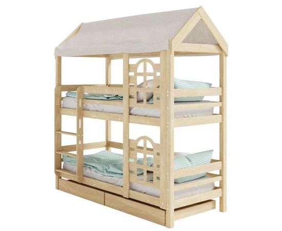 Двухъярусная кровать-домик из сосны Бэби-Люкс, КОД:GM7121, images №1, magsale.ru