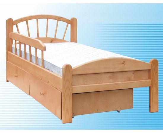 Детская кровать из массива с ящиками и бортиком Радуга, КОД:VMK346, images №3, magsale.ru