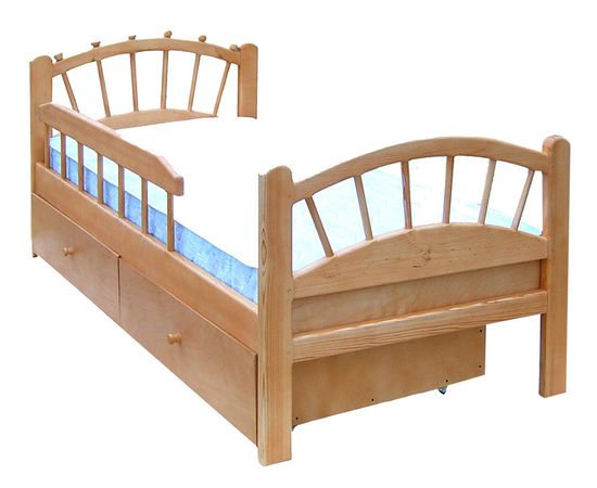 Детская кровать из дерева с ящиками и бортиком Солнышко, КОД:VMK352, images №2, magsale.ru