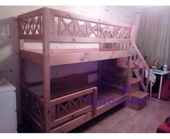 Двухъярусная кровать из массива сосны Прованс-1 (лестница Артек), КОД:VTS3106, изображение №4, magsale.ru