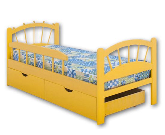 Детская кровать из дерева с ящиками и бортиком Солнышко, КОД:VMK352, images №1, magsale.ru