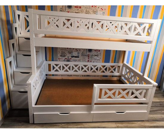 Двухъярусная кровать с бортиками из массива Прованс-2 (лестница Прованс), КОД:VTS32399, images №3, magsale.ru