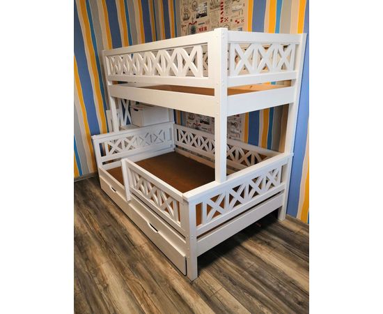 Двухъярусная кровать с бортиками из массива Прованс-2 (лестница Прованс), КОД:VTS32399, images №2, magsale.ru