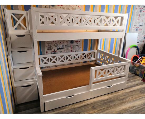 Двухъярусная кровать с бортиками из массива Прованс-2 (лестница Прованс), КОД:VTS32399, images №4, magsale.ru