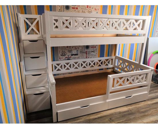 Двухъярусная кровать с бортиками из массива Прованс-2 (лестница Прованс), КОД:VTS32399, images №1, magsale.ru