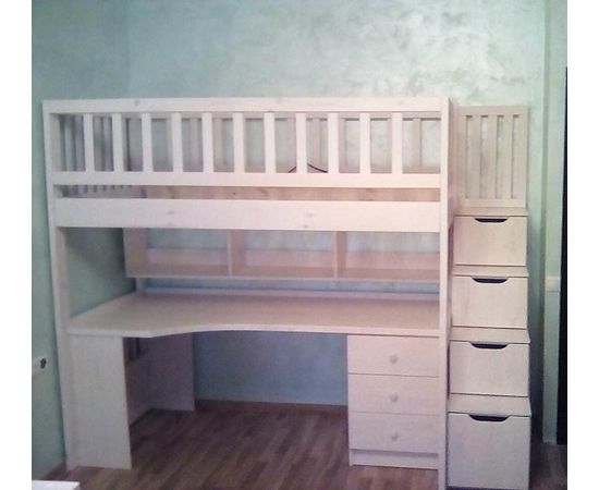 Кровать-чердак  из сосны Артек (со столом и полкой), КОД:33998-2, images №1, magsale.ru