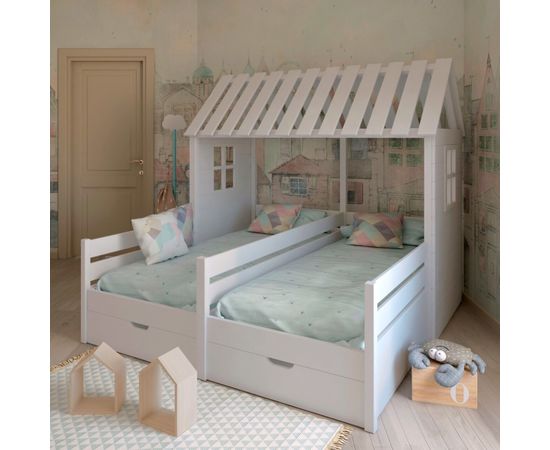 Двойная кровать из массива сосны Домик ДУЭТ, КОД:VMK3297, images №1, magsale.ru