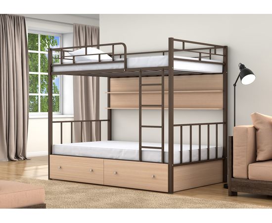Двухъярусная кровать Валенсия-120 с полкой и ящиками, КОД:4s-va120/yp, images №4, magsale.ru
