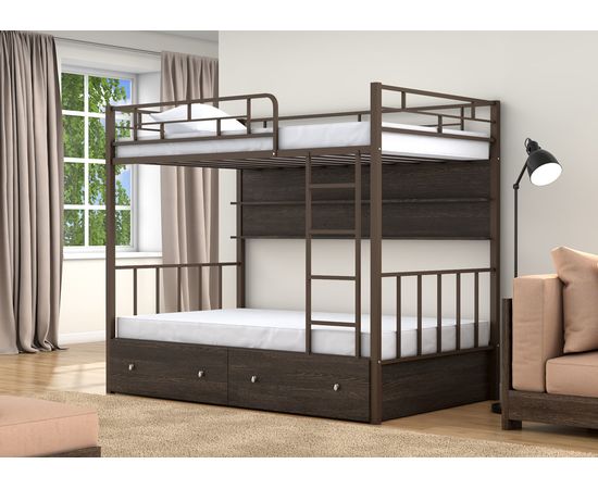 Двухъярусная кровать Валенсия-120 с полкой и ящиками, КОД:4s-va120/yp, images №7, magsale.ru