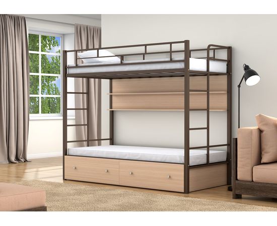 Двухъярусная кровать Валенсия Твист с ящиками и полкой, КОД:4s-vat/yp, images №4, magsale.ru
