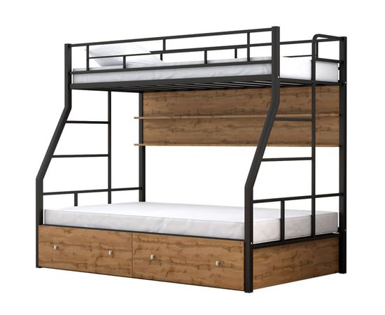 Двухъярусная металлическая кровать Раута Твист с ящиками и полкой, КОД:4s-rat/yp, images №1, magsale.ru