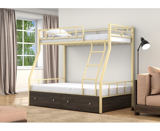 Двухъярусная металлическая кровать Раута с ящиками, КОД:4s-ra/y, images №3, magsale.ru