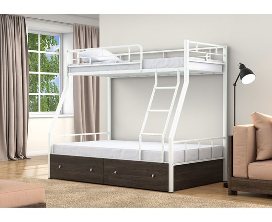 Двухъярусная металлическая кровать Раута с ящиками, КОД:4s-ra/y, images №6, magsale.ru