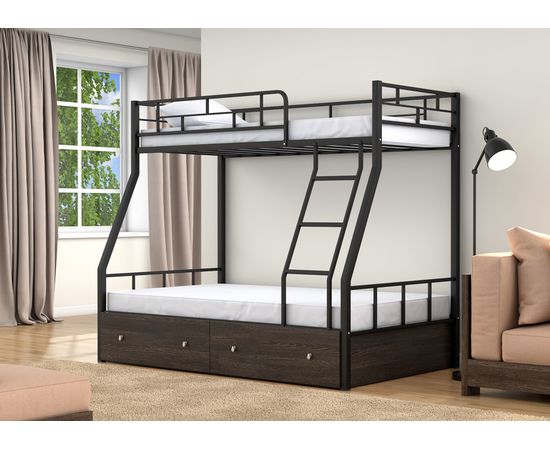 Двухъярусная металлическая кровать Раута с ящиками, КОД:4s-ra/y, images №7, magsale.ru